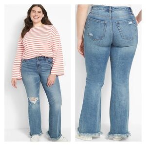 LANE BRYANT Signature Fit Mid-Rise Flare Destructed Jean w/Distressed Hem 14